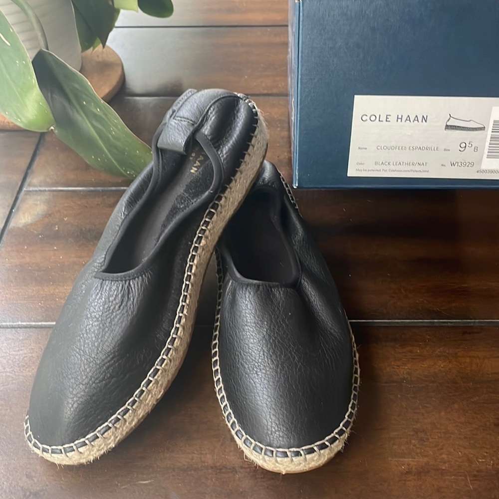 Cole Haan black leather espadrilles